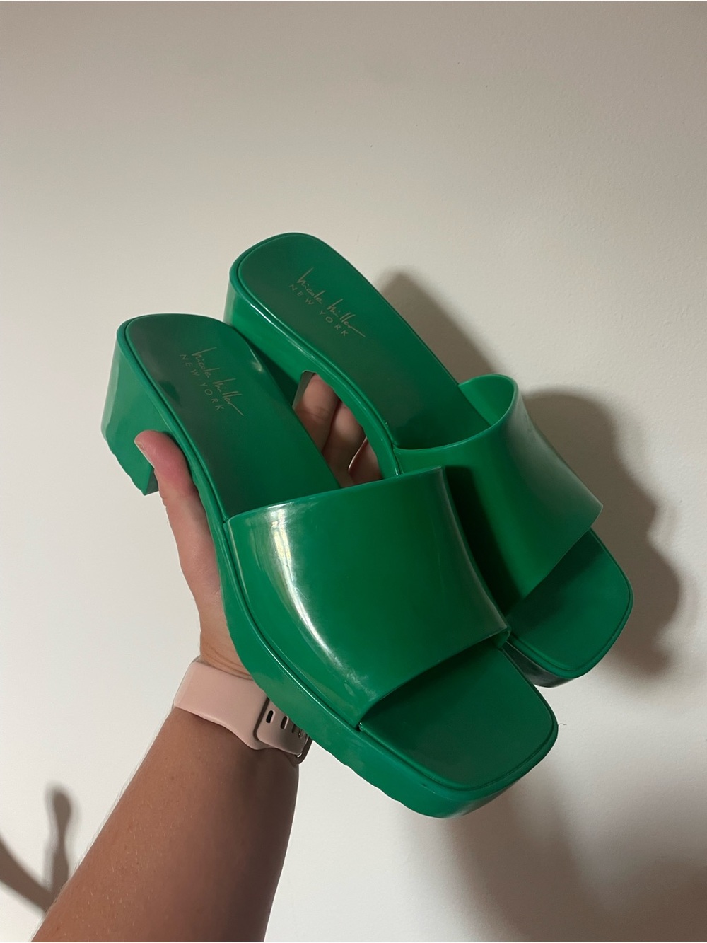 Nicole Miller Green Slide Platform Mules